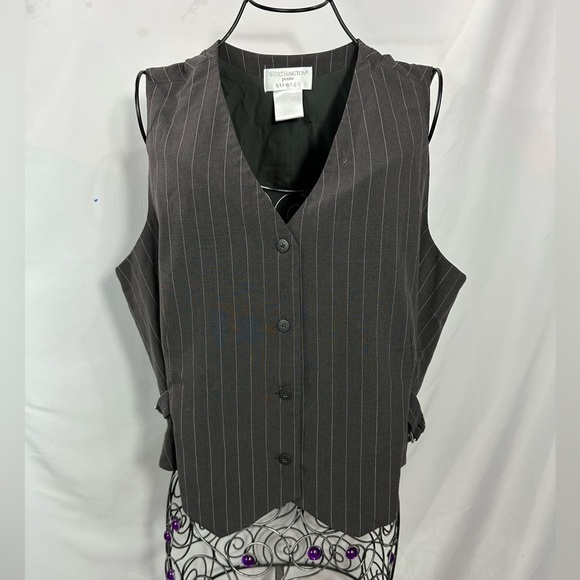 Y2K Worthington grey pinstripe button down vest size MP - Picture 1 of 8